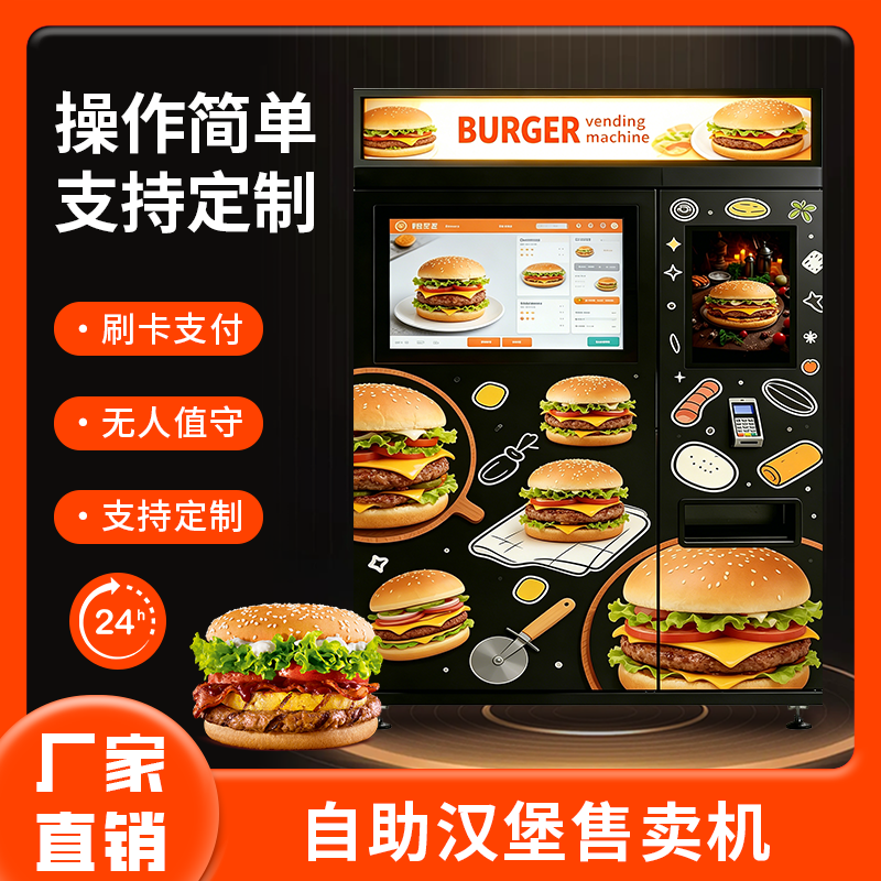 汉堡三明治热薯条鸡米花热食自助售卖机
